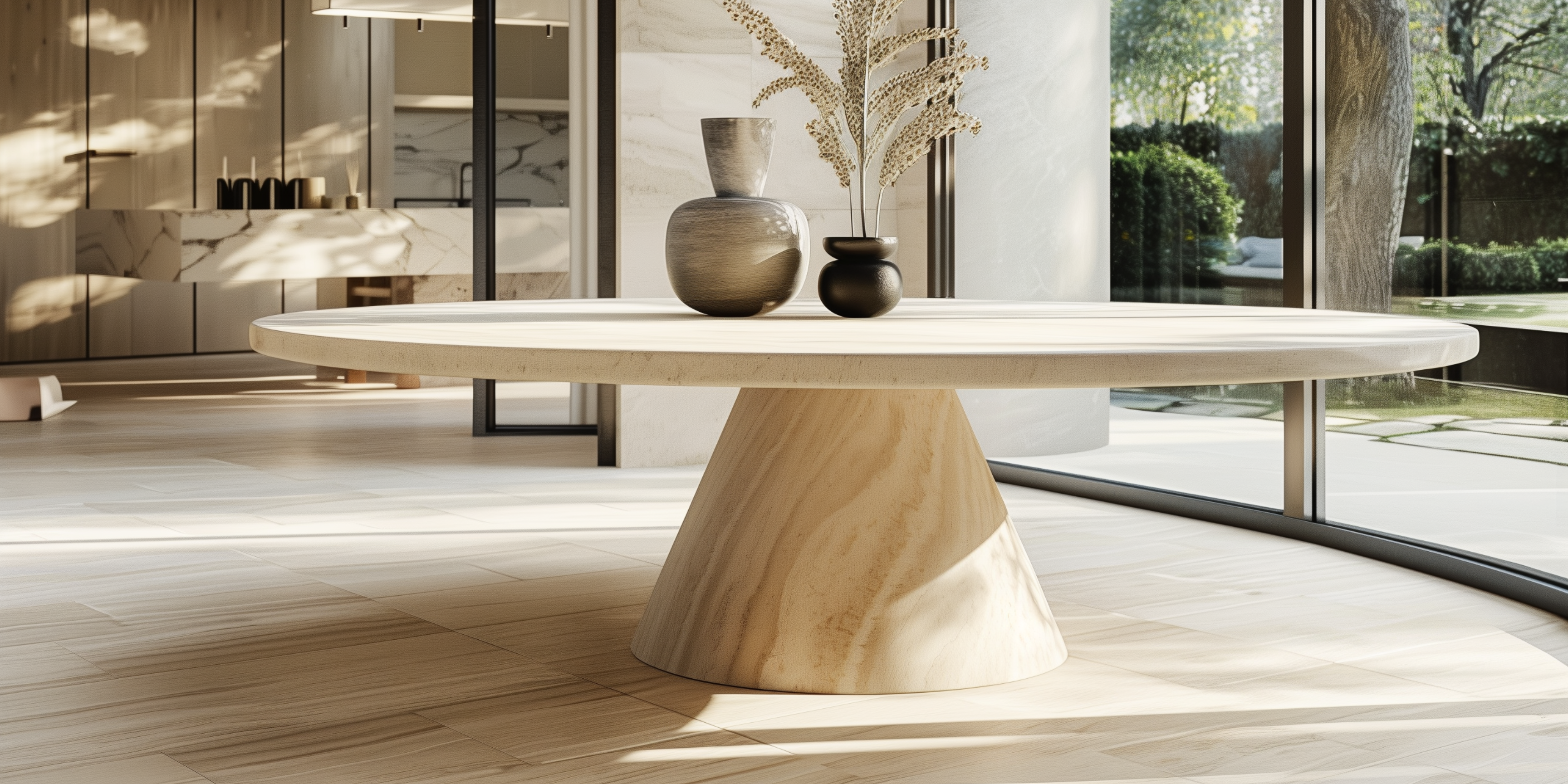 Runder Esstisch aus Travertin