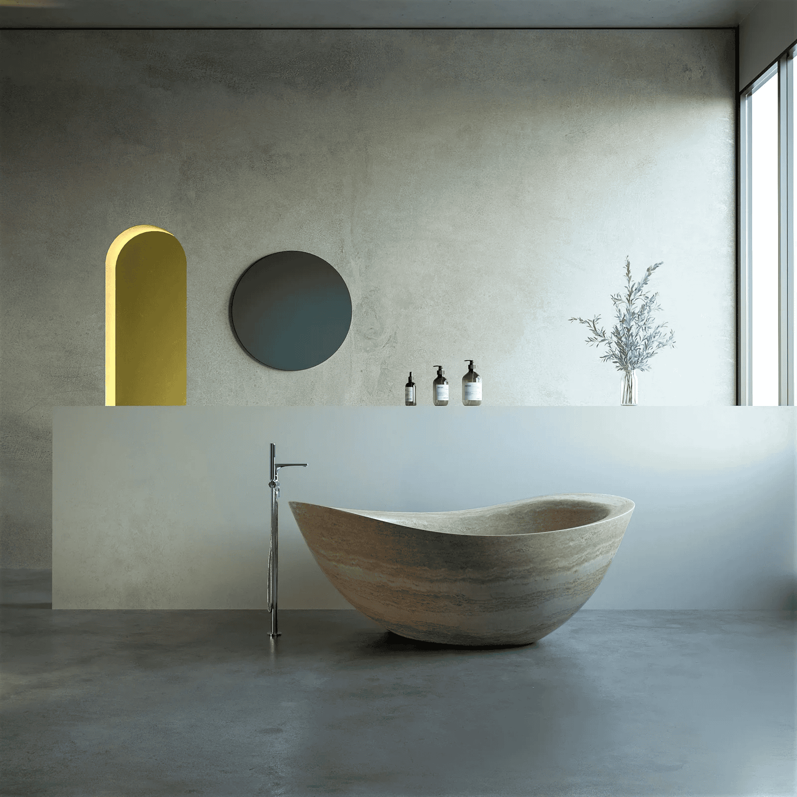 Traum Badewanne aus Travertin beige gefärbt in einem Badezimmer
